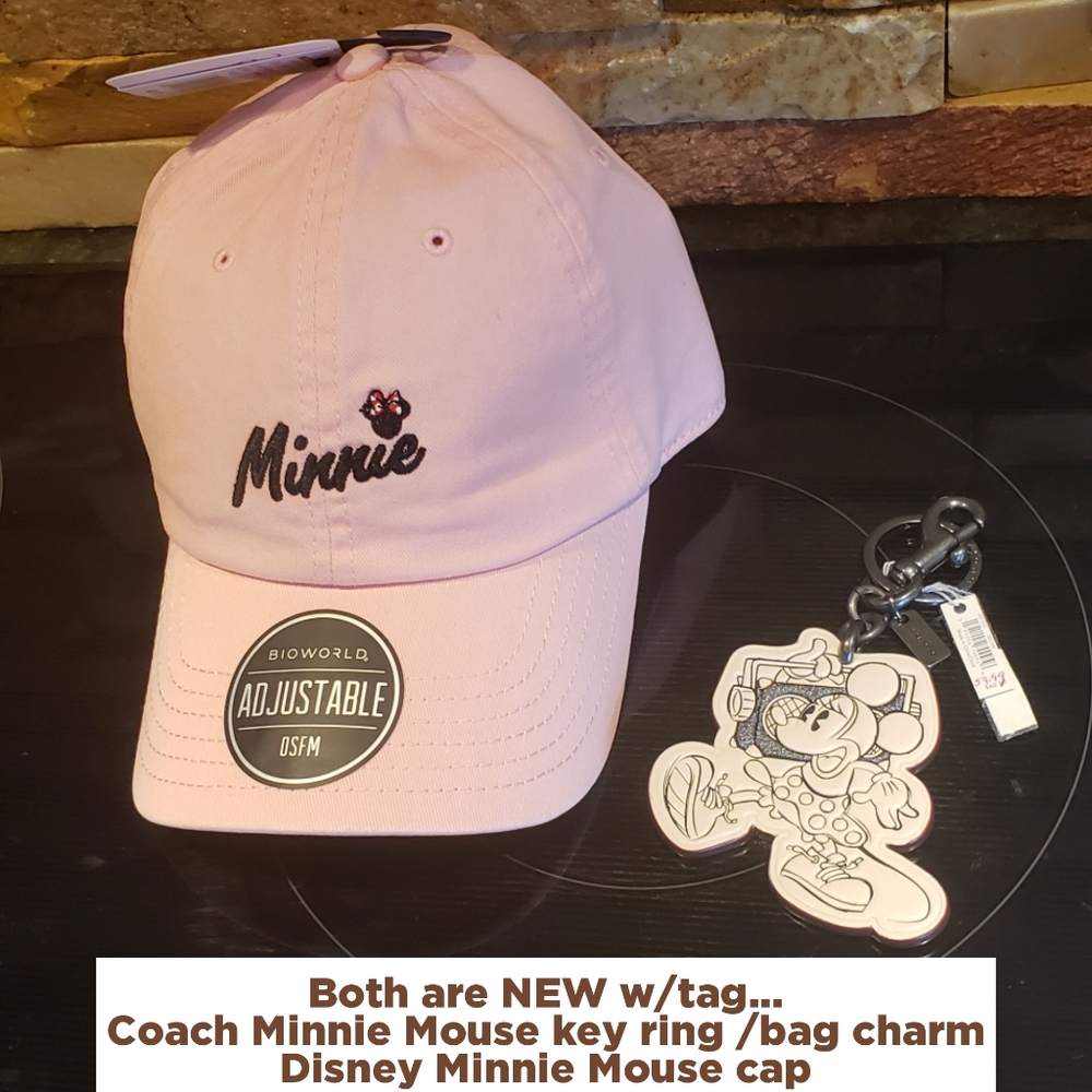 NEW Coach Minnie key ring/charm & Disney Minnie Mouse cap